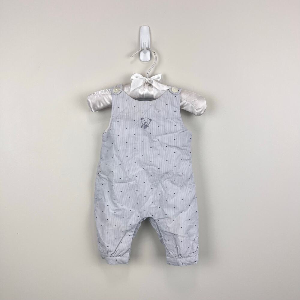 Jacadi Paris Quilted Gray Striped Bear Overalls 54 cm 1 Month